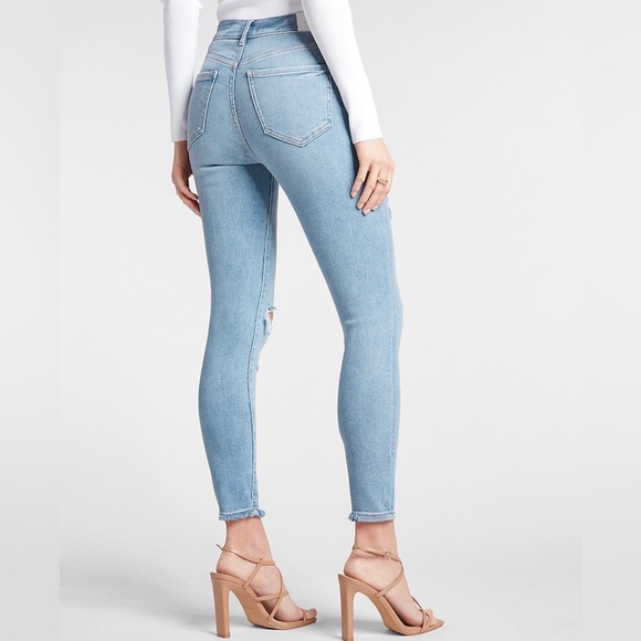 NWT Express High Waisted Light Wash Ripped Skinny Jeans 14 Short - Picture 4 of 10